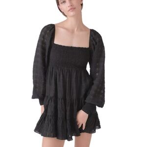NWOT Urban Outfitters River Smocked Long Sleeve Mini Dress in Black Size Small
